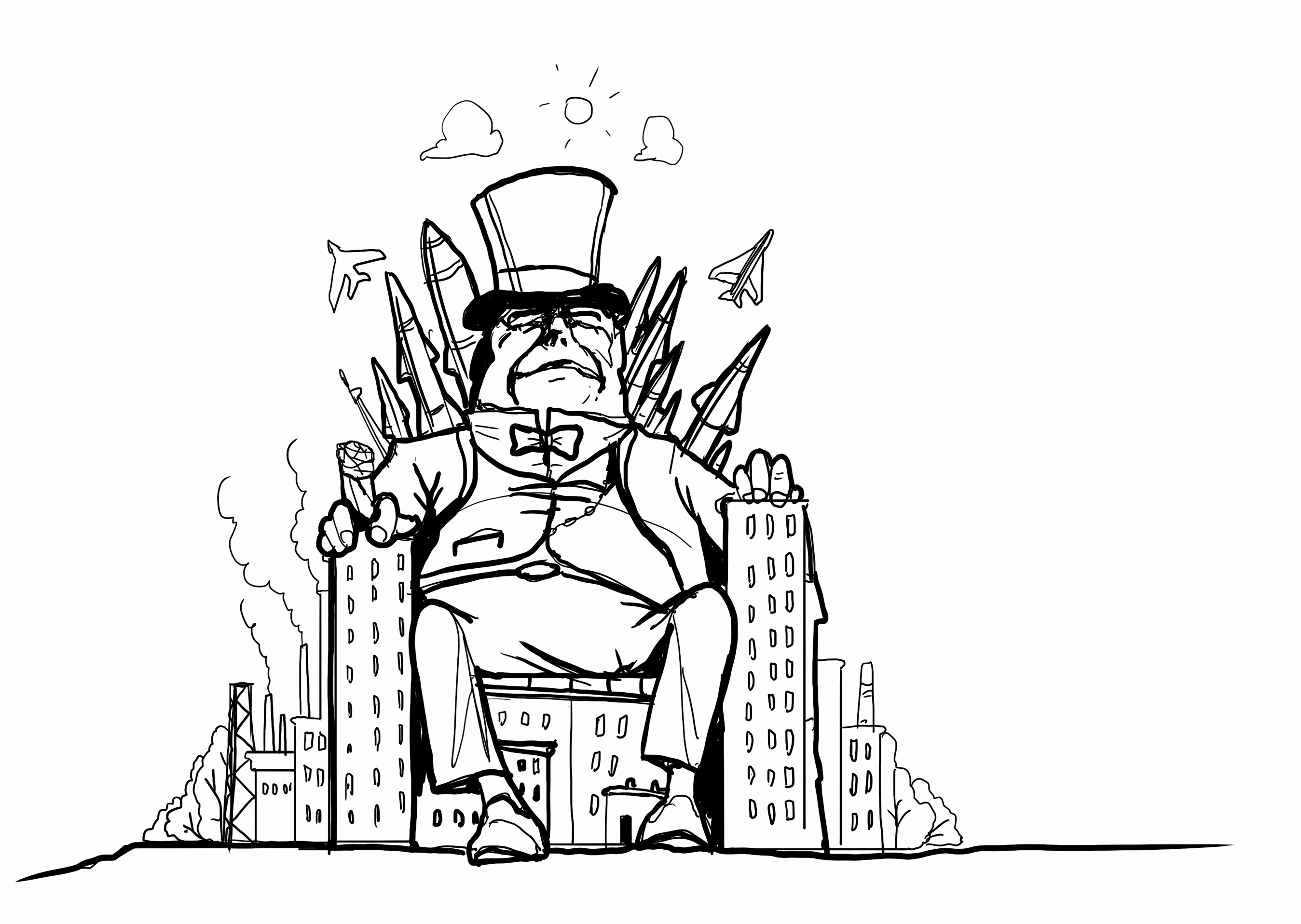 Fat Corporation Man sitting on a cityscape Fat Corporation Man sitting on a cityscape