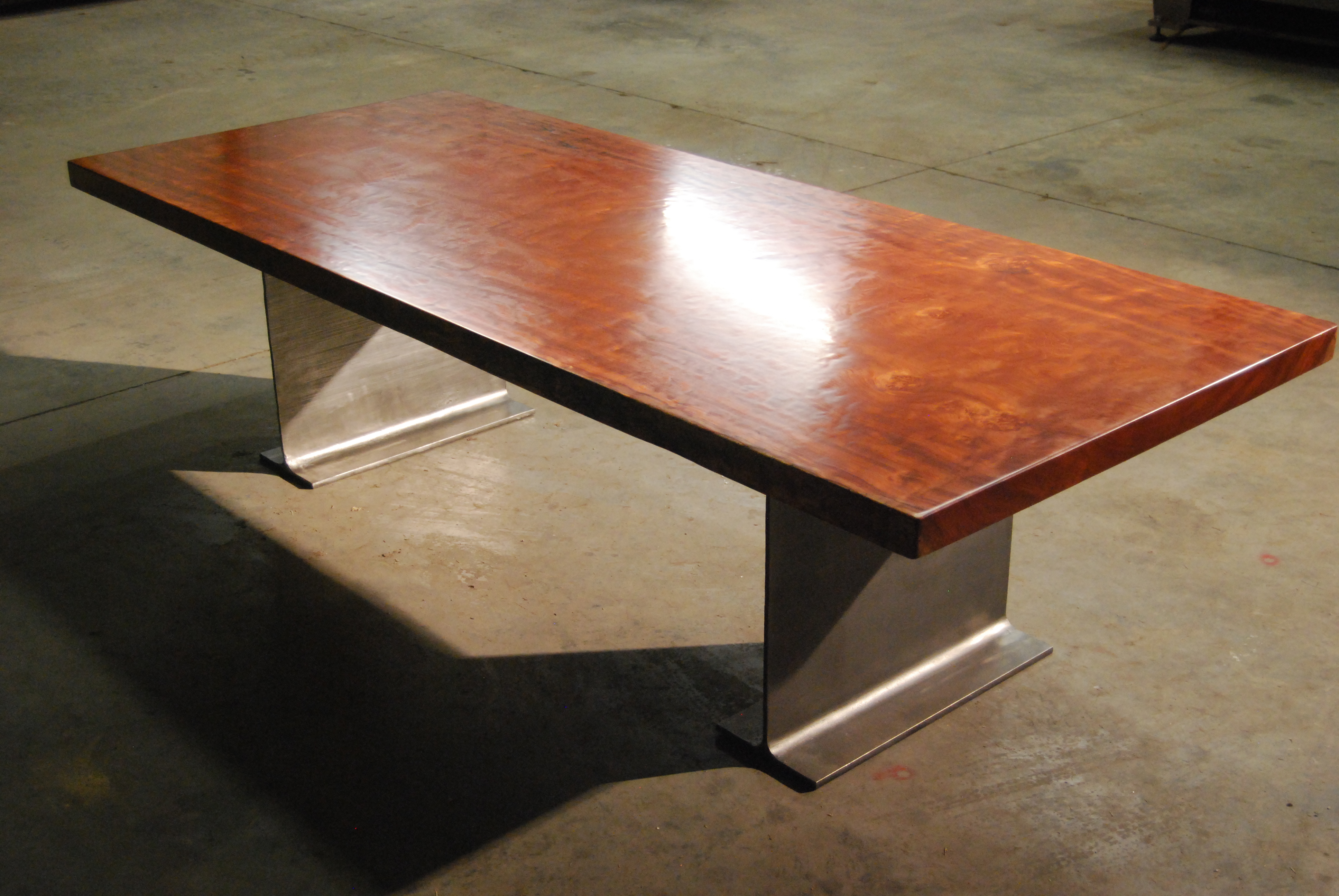 Wood Tables And Slabs O S Oil Bubinga Table Steel Base Finished With Os Oil