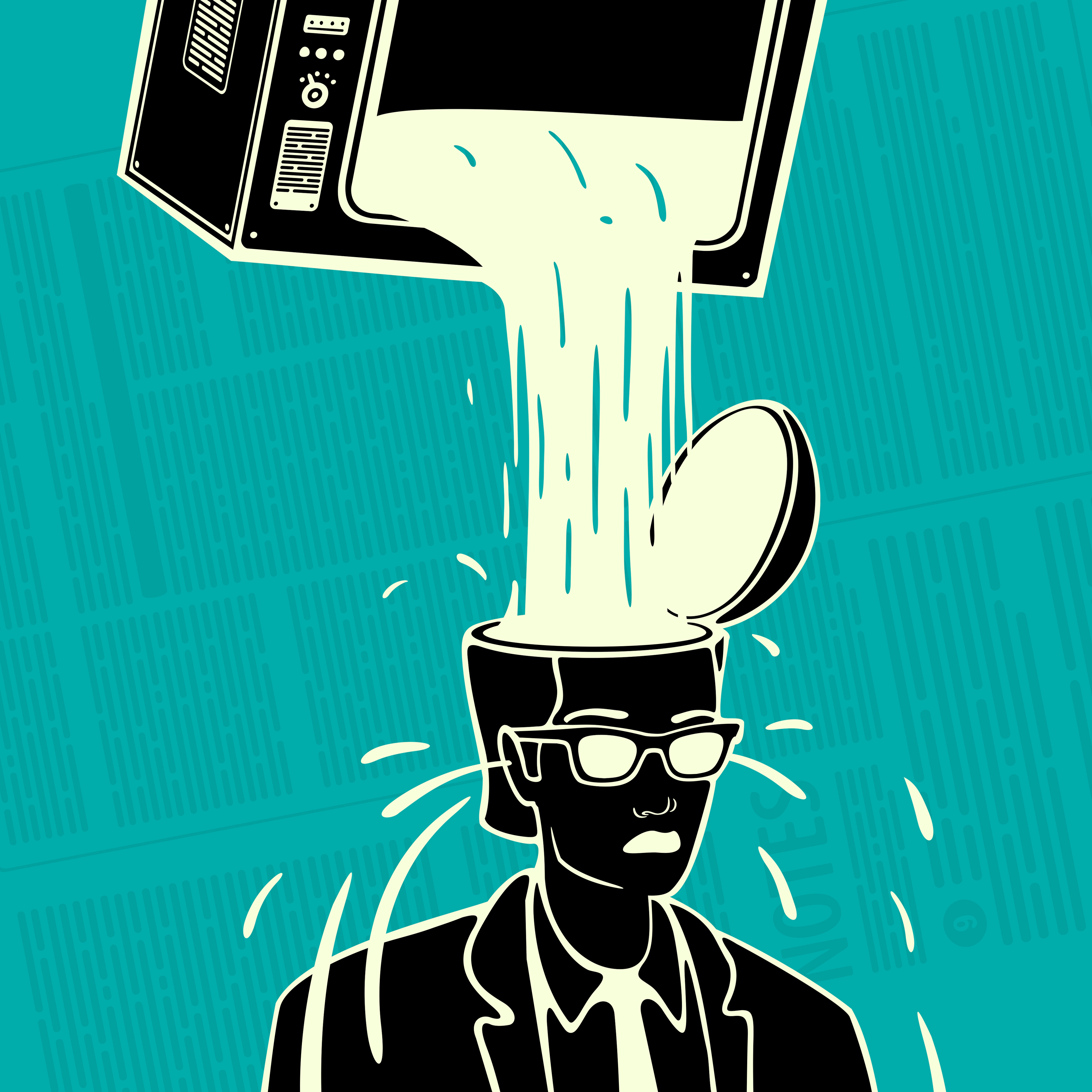 man with a tv pouring propaganda into his head man with a tv pouring propaganda into his head