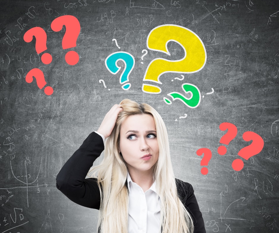 confused woman with question marks confused woman with question marks